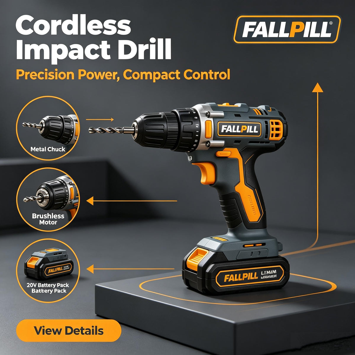 🌟FALLPILL 20V Brushless Cordless Impact Drill
