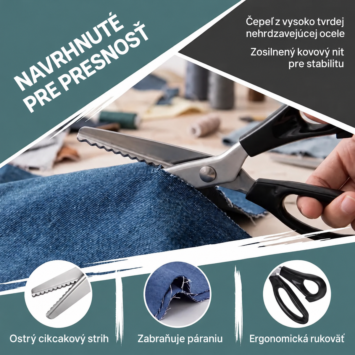 ✨Healrize® Nerezové cikcakové nožnice so zúbkovaným ostrím – ideálne na kreatívne tvorenie (DIY)✂️