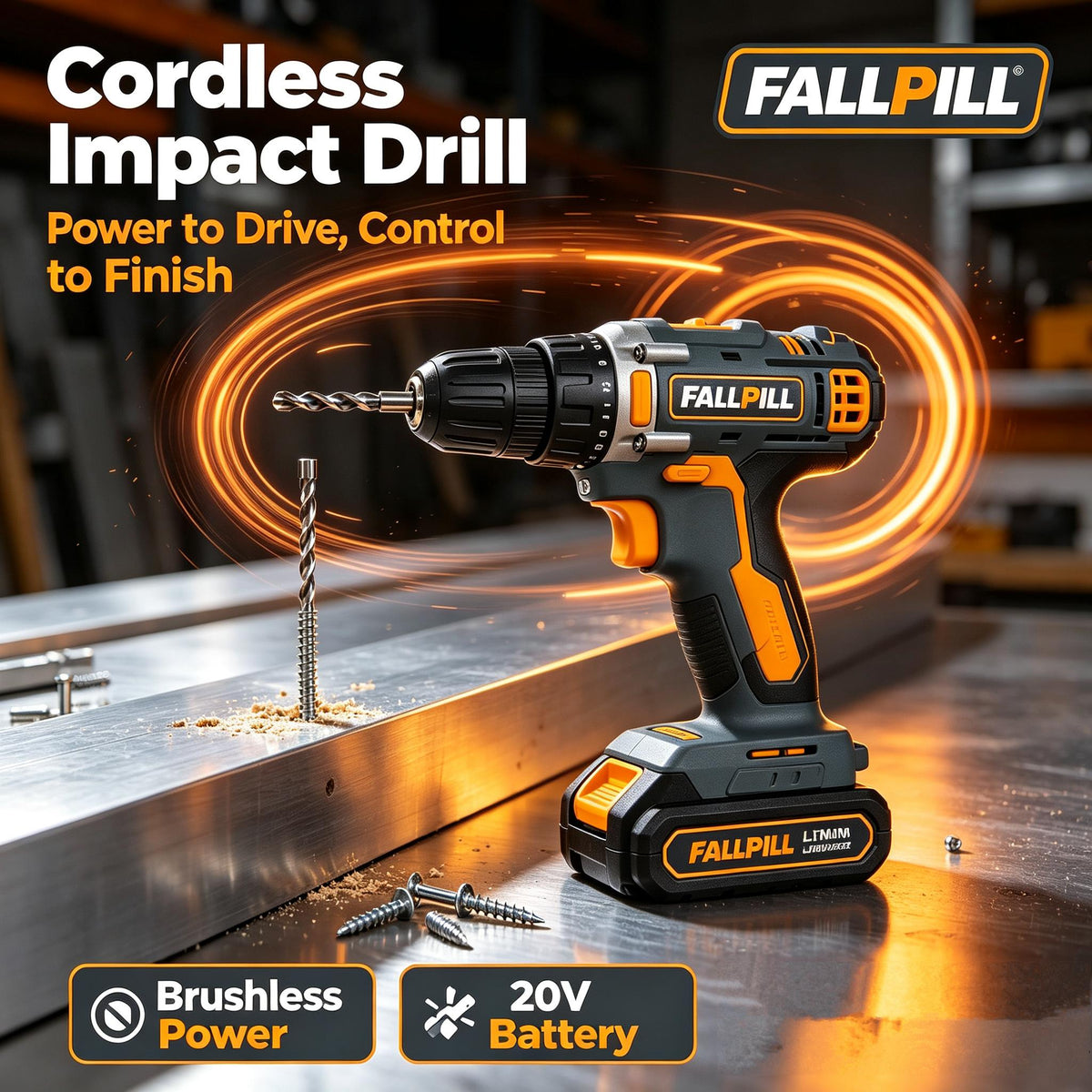 🌟FALLPILL 20V Brushless Cordless Impact Drill