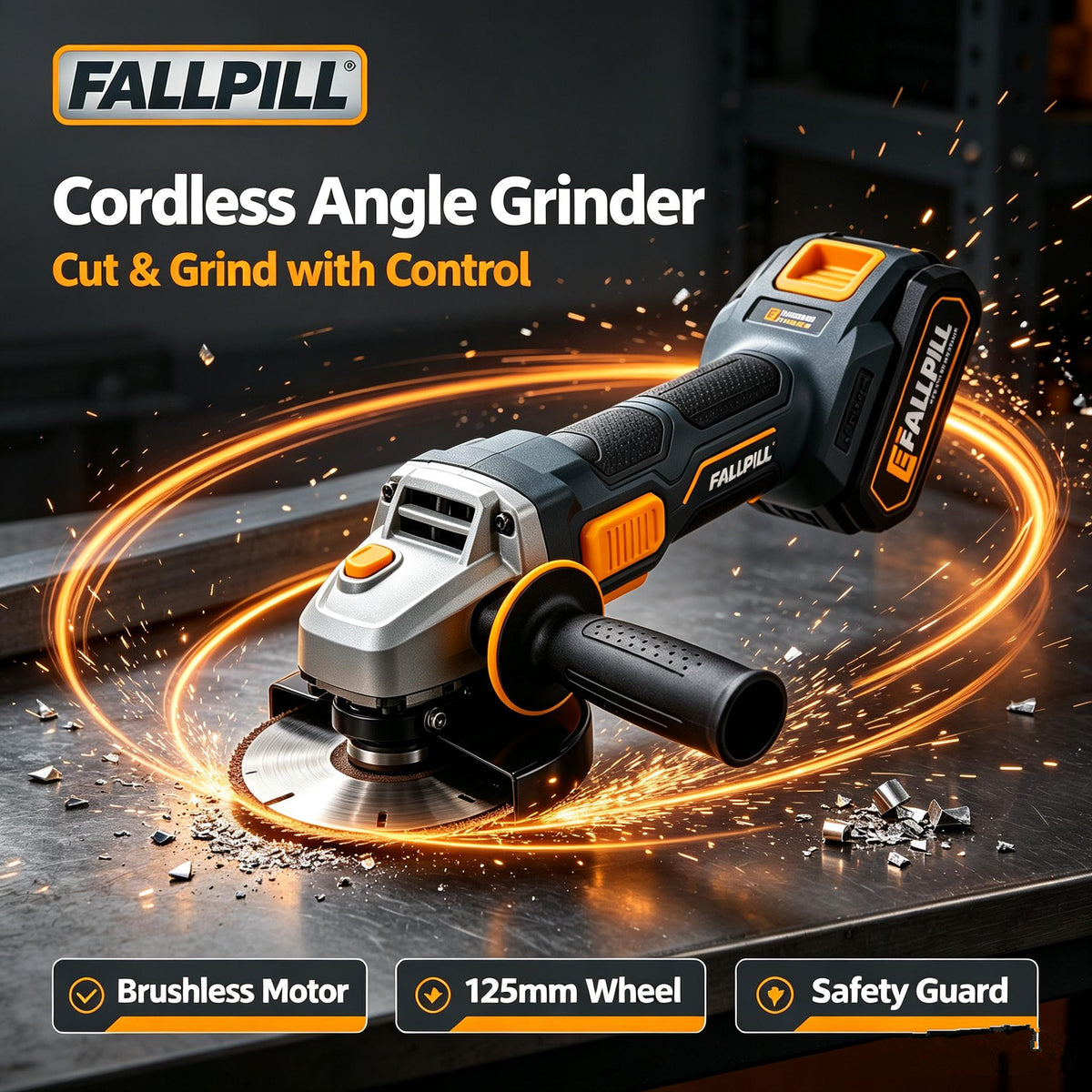 💥FALLPILL 20V Brushless Cordless Angle Grinder (125mm)